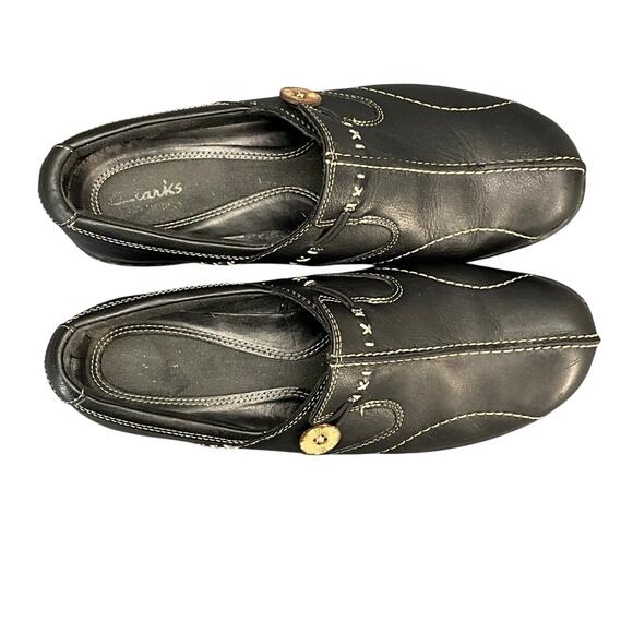 Clarks Un Loop Button Black Leather Slip On Comfort Loafer Women 8.5 - Picture 8 of 10